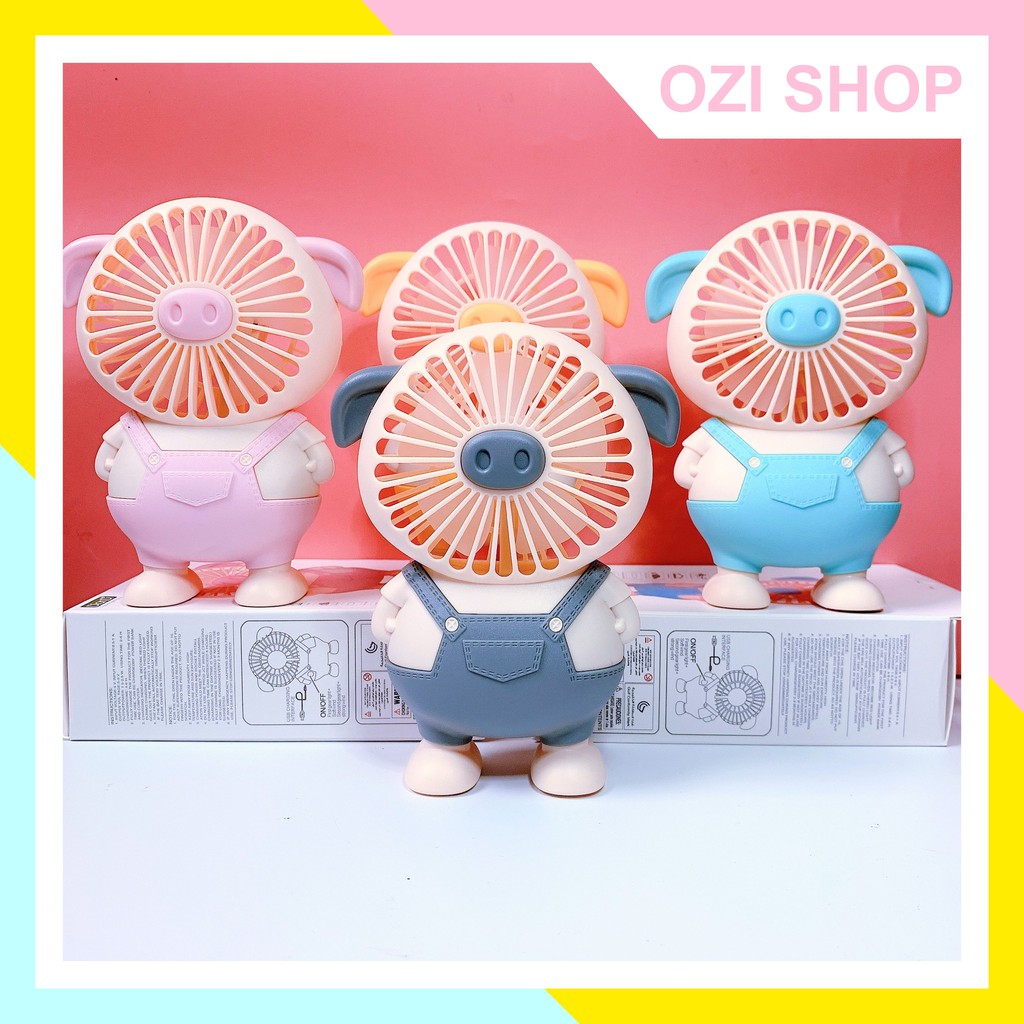 Quạt mini tích điện cầm tay hình heo, quạt để bàn (ảnh thật 100%) #6