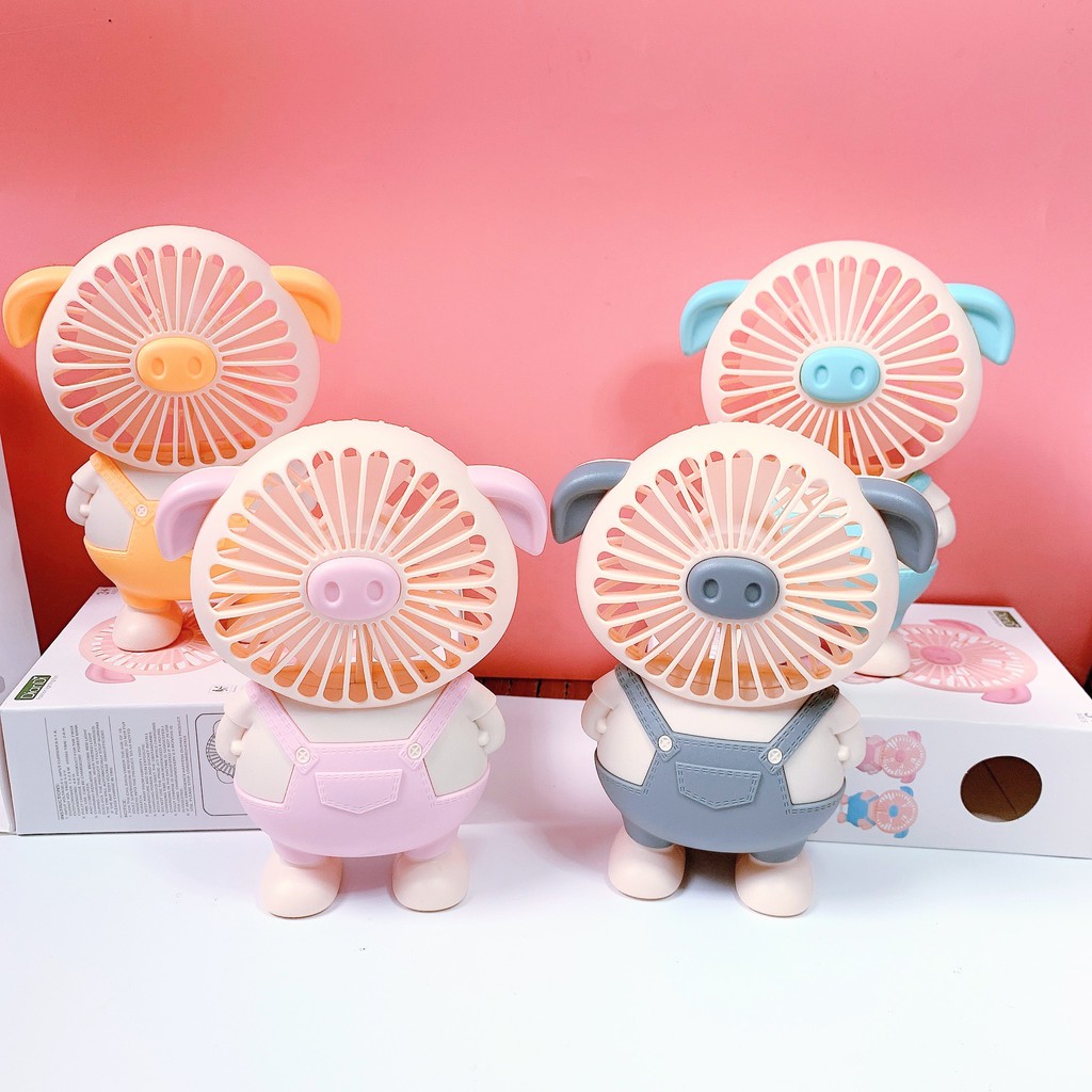 Quạt mini tích điện cầm tay hình heo, quạt để bàn (ảnh thật 100%) #6