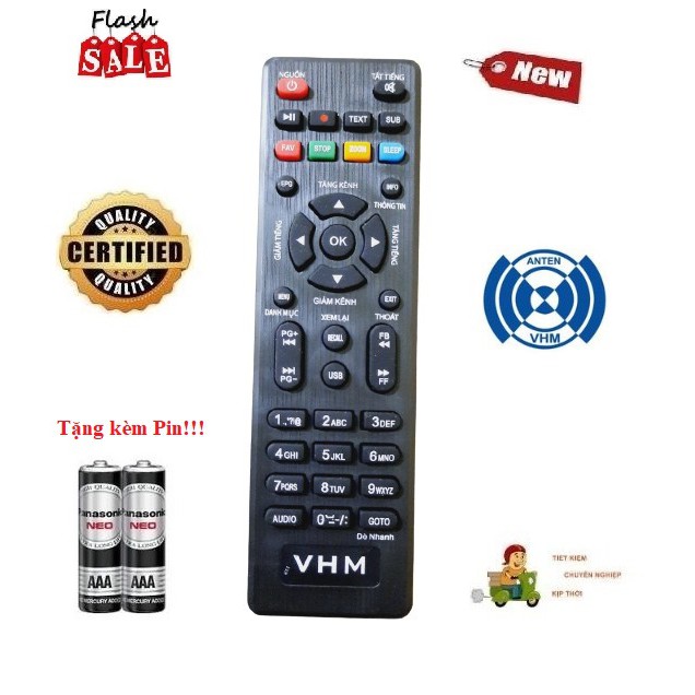 Remote Điều khiển đầu thu VŨ HỒNG MINH DVB T2 truyền hình mặt đất VHM- Hàng loại tốt Tặng kèm Pin!!!