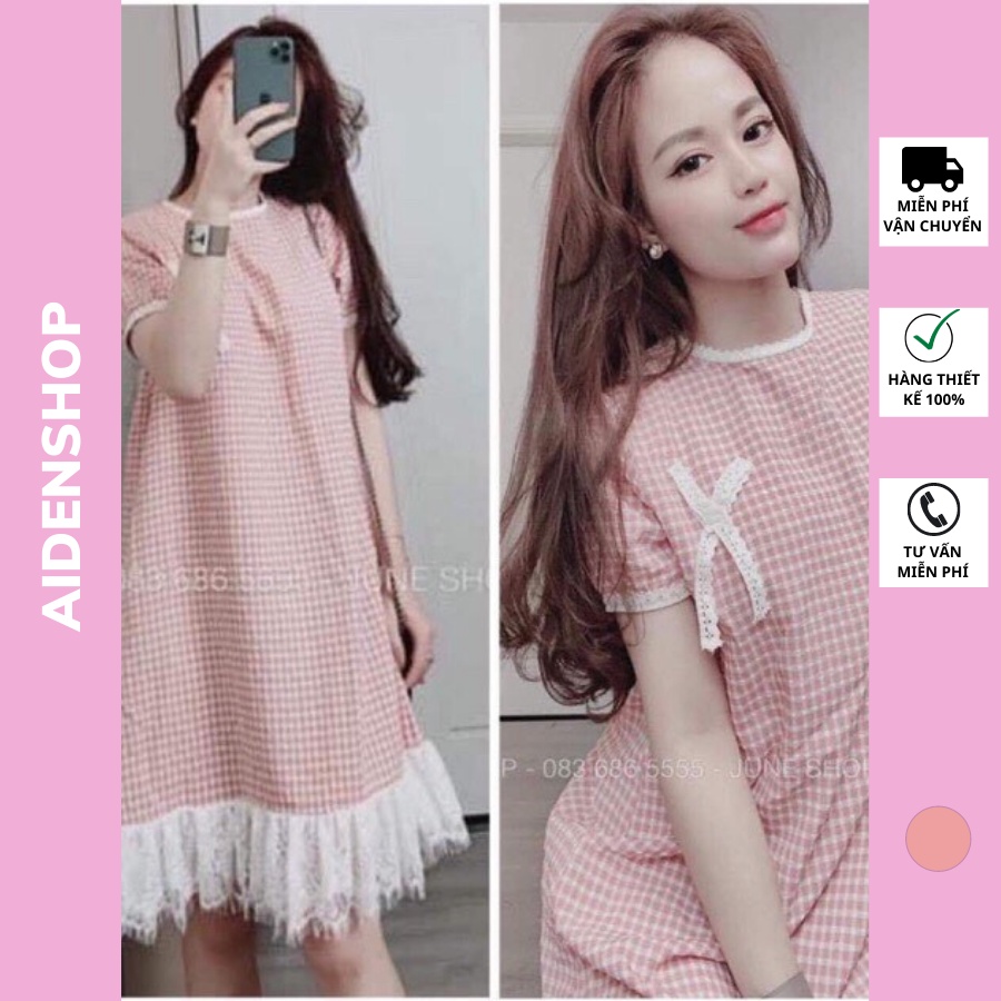 Váy bầu đẹp thiết dáng suông phối chân ren kẻ sọc màu hồng đầm bầu công sở 2021,maternity dress