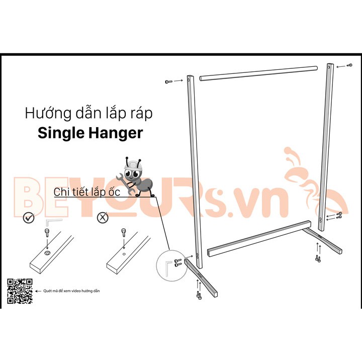 GIÁ TREO QUẦN ÁO KỆ SÀO TREO ĐỒ GỖ THANH ĐƠN NỘI THẤT KIỂU HÀN QUỐC BEYOURS - SINGLE HANGER L GỖ #8