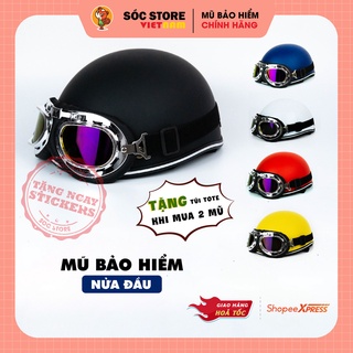 Hình ảnh Mũ bảo hiểm nửa đầu kính phi công chính hãng Sóc Store VN nhiều màu trơn