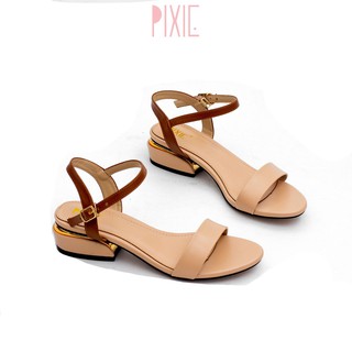 Giày Sandal 3cm Quai Mảnh Đế Vuông Viền Kim Loại Pixie X429