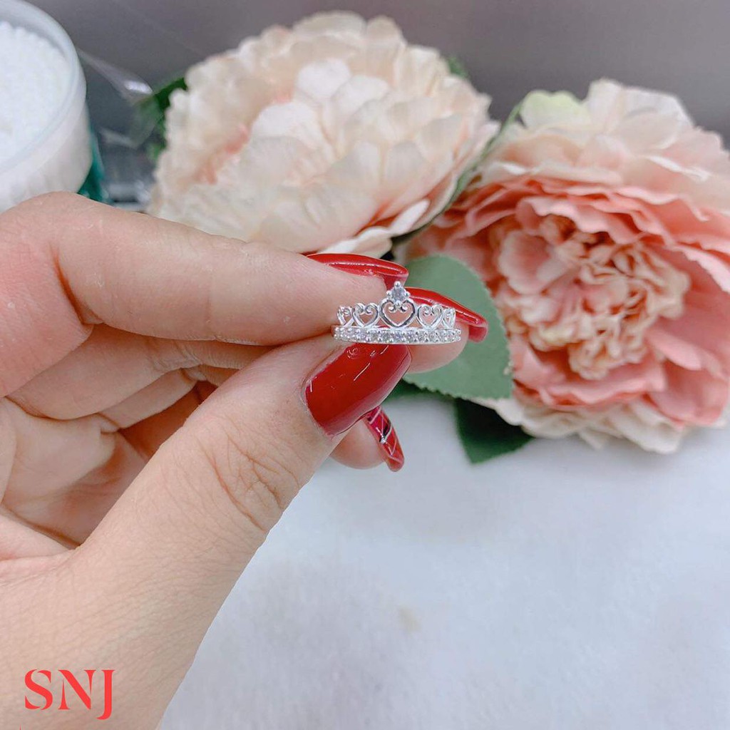 free ship nhẫn vương miện nhỏ xinh mẫu mới bạc ta