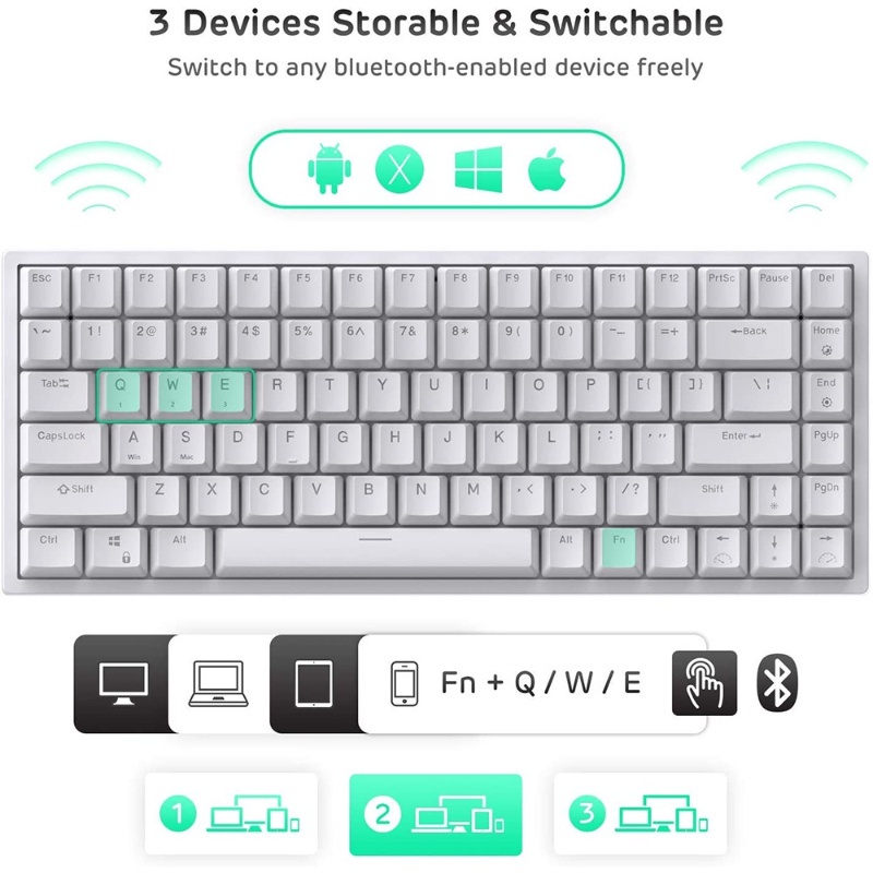 Bàn phím cơ ba chế độ RK84 trục trao đổi nóng Bluetooth không dây 2.4G đèn nền RGB có thể sạc lại máy tính di động