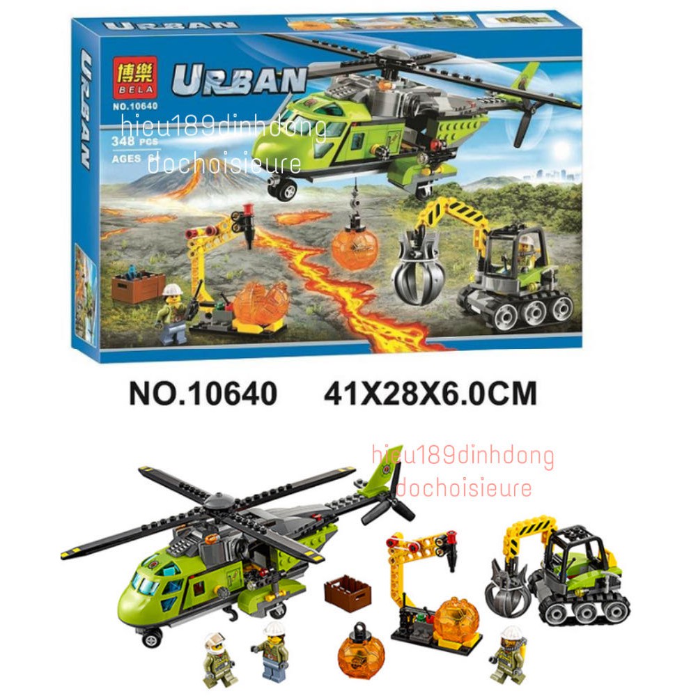 Lắp ráp xếp hình non Lego City 60123 , bela 10640 : TRỰC THĂNG TIẾP TẾ TRẠM NGHIÊN CỨU NÚI LỬA 348 mảnh