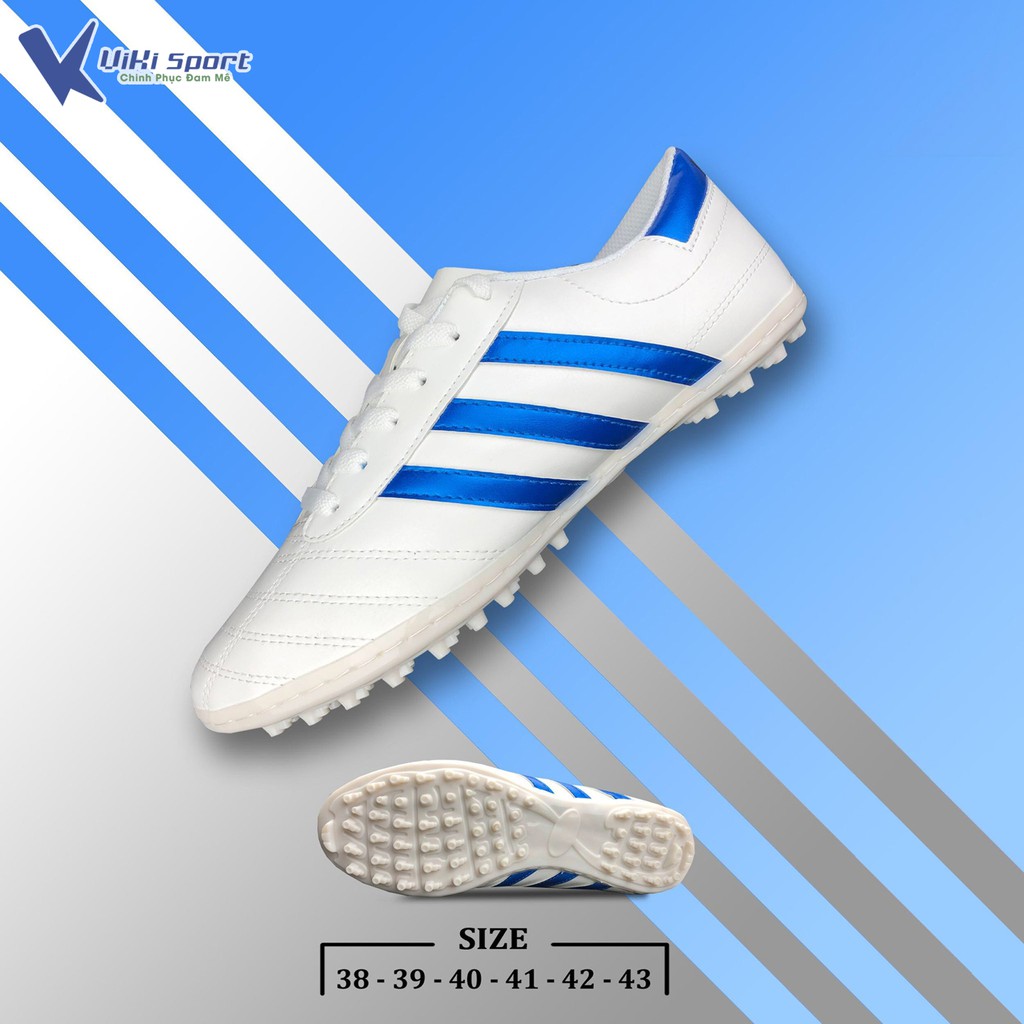 Giày Đá Banh Ba Sọc Huyền Thoại Trắng Sọc Xanh Đủ Size từ 39 đến 43 - ViKi Sport