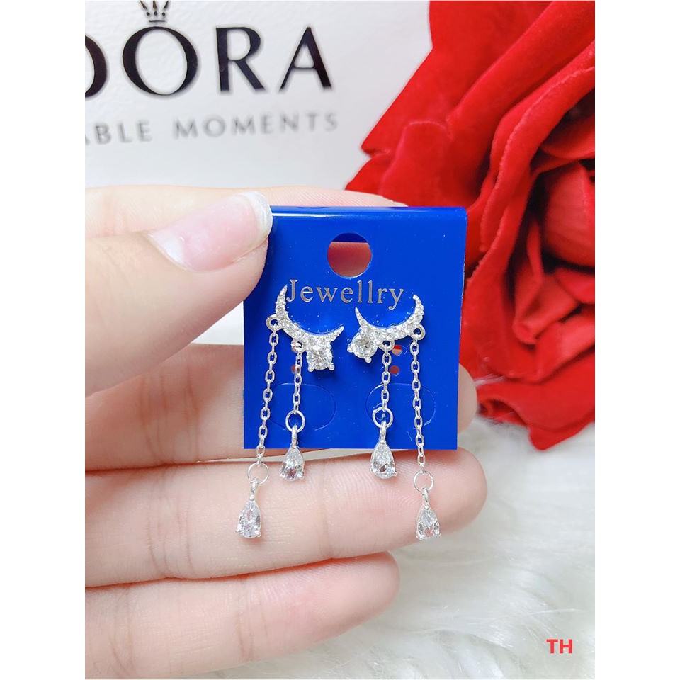 FREE SHIP BÔNG TAI TRĂNG KHUYẾT TREO TUA BẠC TA