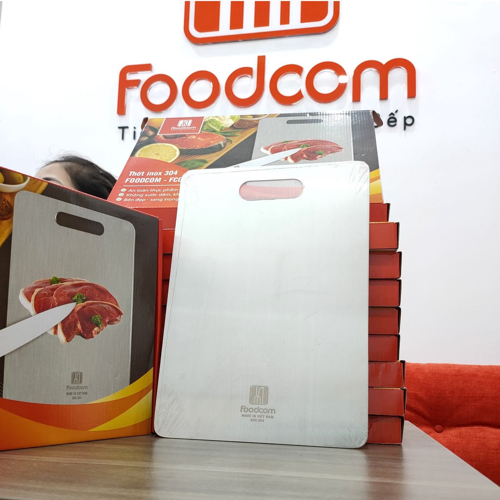 Thớt inox 304 cao cấp kháng khuẩn cường lực Foodcom FC-008 chống ẩm mốc, vệ sinh dễ dàng, TẶNG KÈM cuộn giấy lau đa năng