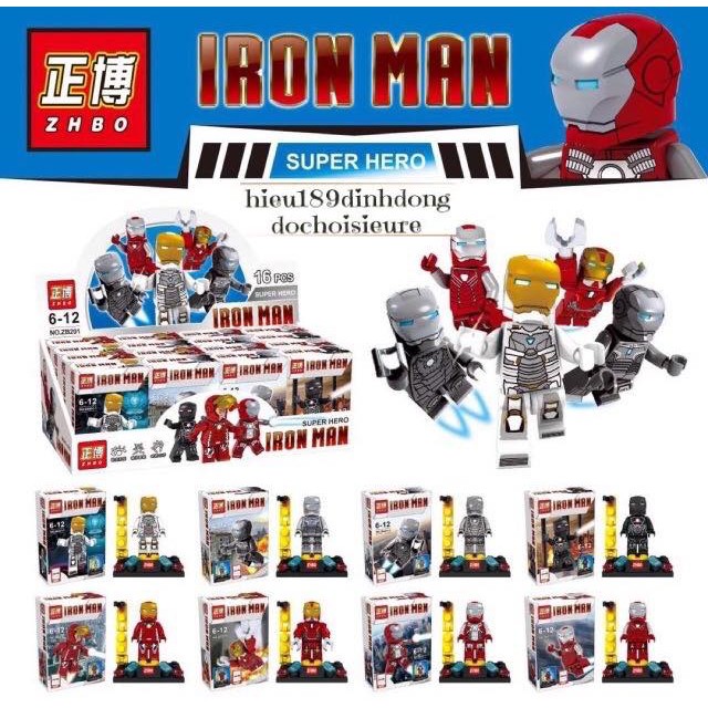 Lắp ráp xếp hình minifigures Lego siêu anh hùng 201: 8 Bộ giáp của người sắt (ảnh thật) (Khách chat chọn mẫu)
