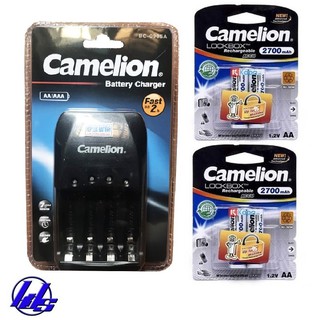 Hình ảnh Combo bộ sạc nhanh 2 giờ, tự ngắt Camelion BC-0905A kèm 4 pin sạc AA 2700mAh Lockbox