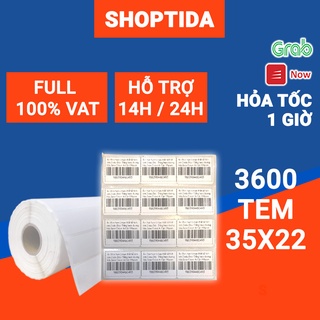 Hình ảnh Tem in nhiệt Shoptida loại 3600 tem 35*22mm in minicode, barcode, 3 tem 1 hàng, sử dụng cho máy in nhiệt Shoptida SP4