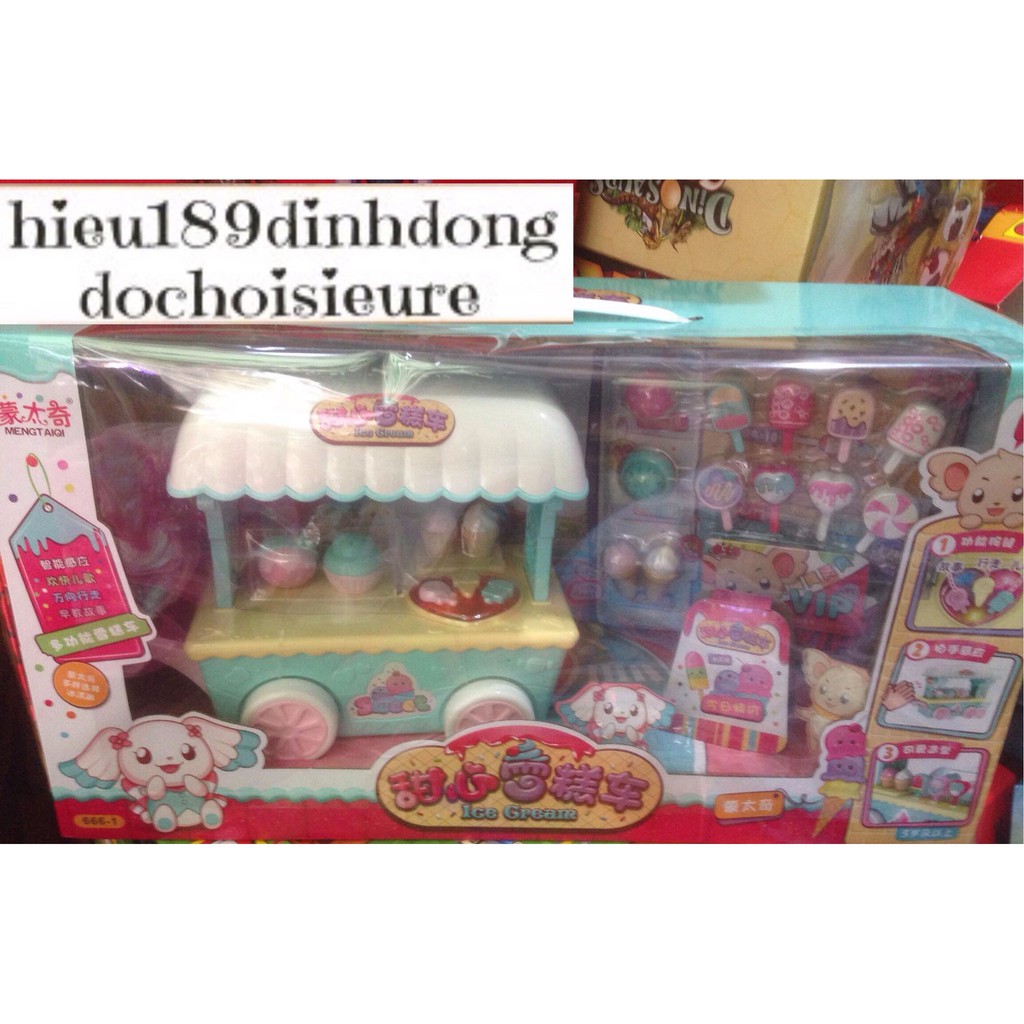 Hộp xe đẩy bán kem cỡ lớn mẫu mới 2019 kèm rất nhiều kem, kẹo mút, có nhạc có đèn tặng kèm pin (ảnh thật)