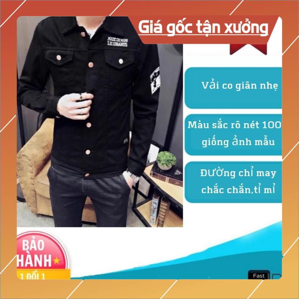 HCMFREESHIP 99K️Áo Khoác Nam Áo Khoác Jean Nam VNXK Đen Phối Logo Tay Chữ Ngực Cao Cấp #3