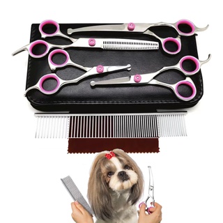 Hình ảnh Thép không gỉ Bộ dụng cụ kéo cắt lông cong thằng kèm lược tiện lợi dành cho thú cưng+cắt móng tay cho thú cưng