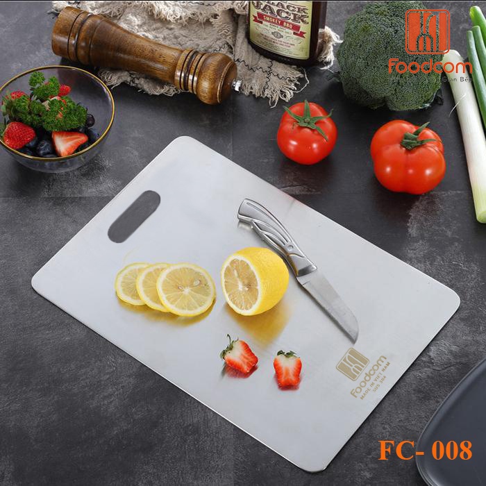 Thớt inox 304 cao cấp kháng khuẩn cường lực Foodcom FC-008 chống ẩm mốc, vệ sinh dễ dàng, TẶNG KÈM cuộn giấy lau đa năng