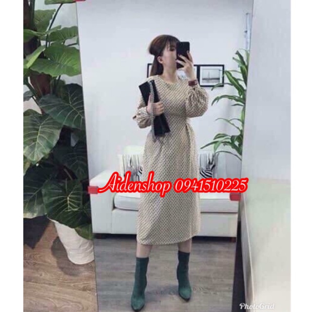 Váy bầu xinh thu đông Aidenshop đầm bầu thời trang nhung 45-70kg
