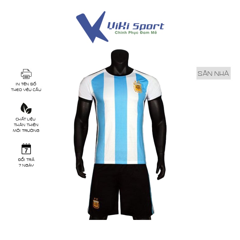 Bộ Quần áo đá banh Argentina sân nhà chất thun lạnh thấm hút mồ hôi - ViKi Sport