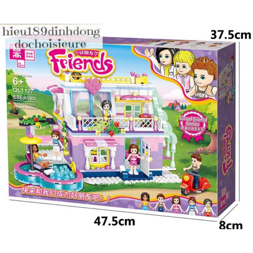 Lắp ráp xếp hình Lego Friends QL1127 : Biệt thự hồ bơi 586 mảnh