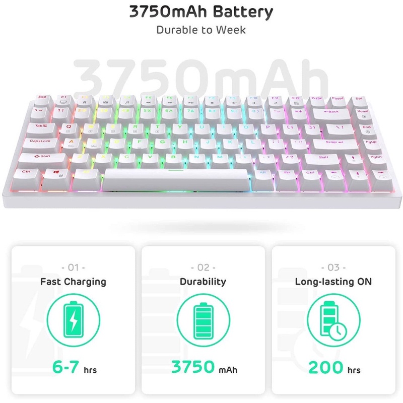 Bàn phím cơ ba chế độ RK84 trục trao đổi nóng Bluetooth không dây 2.4G đèn nền RGB có thể sạc lại máy tính di động