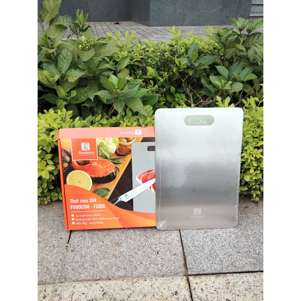 Thớt inox 304 cao cấp kháng khuẩn cường lực Foodcom FC-008 chống ẩm mốc, vệ sinh dễ dàng, TẶNG KÈM cuộn giấy lau đa năng