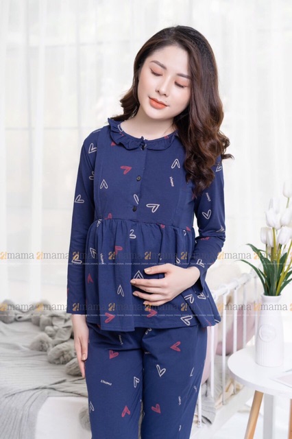 [Giá Tốt] Bộ bầu dài tay và sau sinh chất cotton mát có khóa ti