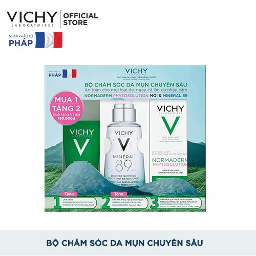 Bộ chăm sóc da chuyên sâu giúp giảm dầu giảm mụn, phục hồi và nuôi dưỡng da Vichy Normaderm Phytosolution Double-Correct #7