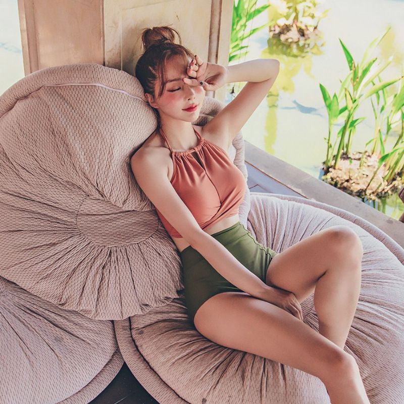 Bikini đi biển đồ bơi nữ 2 mảnh tôn dáng áo yếm cam quần xanh Nemo