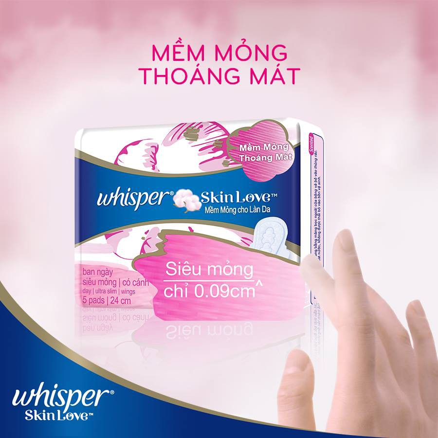 Băng vệ sinh Whisper Skinlove siêu mỏng Ngày 24cm - Gói 5 miếng #5