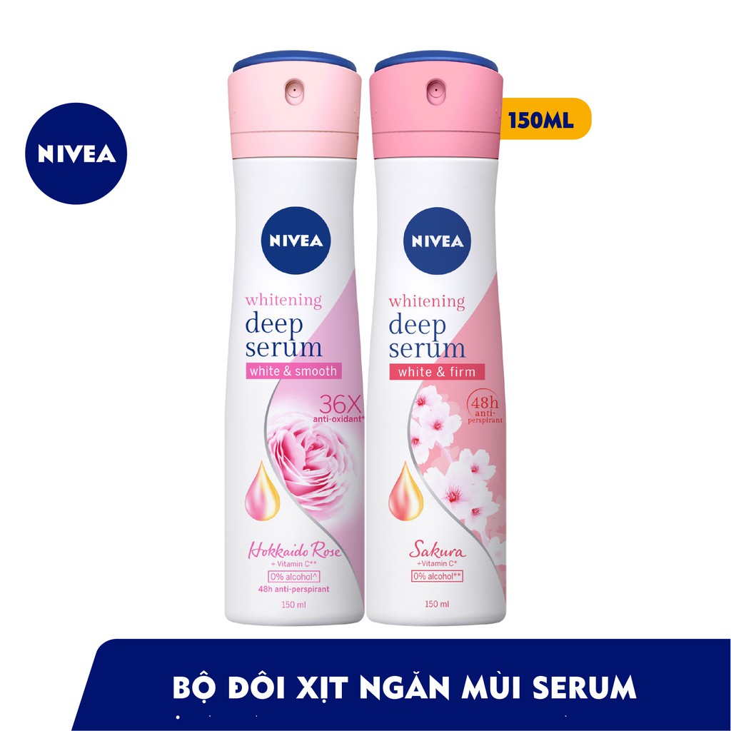Bộ đôi Xịt serum ngăn mùi NIVEA dưỡng trắng hương hoa hồng Hokkaido & Sakura (150ml x2) (85304+85308) #3