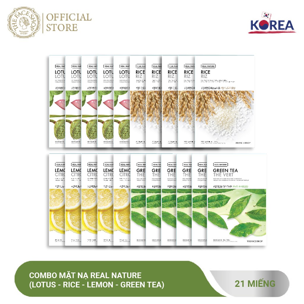 Combo Mặt Nạ Real Nature TheFaceShop (Lotus - Rice - Lemon - Green Tea) 20G X 21Pcs #5