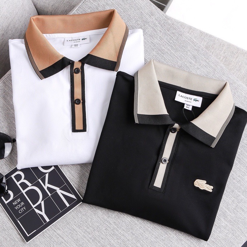 Áo Thun Nam Polo Có Cổ Tay Ngắn Phối Họa Tiết, Vải Cotton Cao Cấp
