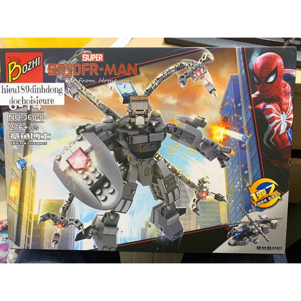Lắp ráp xếp hình Lego siêu anh hùng 360 -8 : Người nhện giáo sư bạch tuộc và trực thăng 2in1
