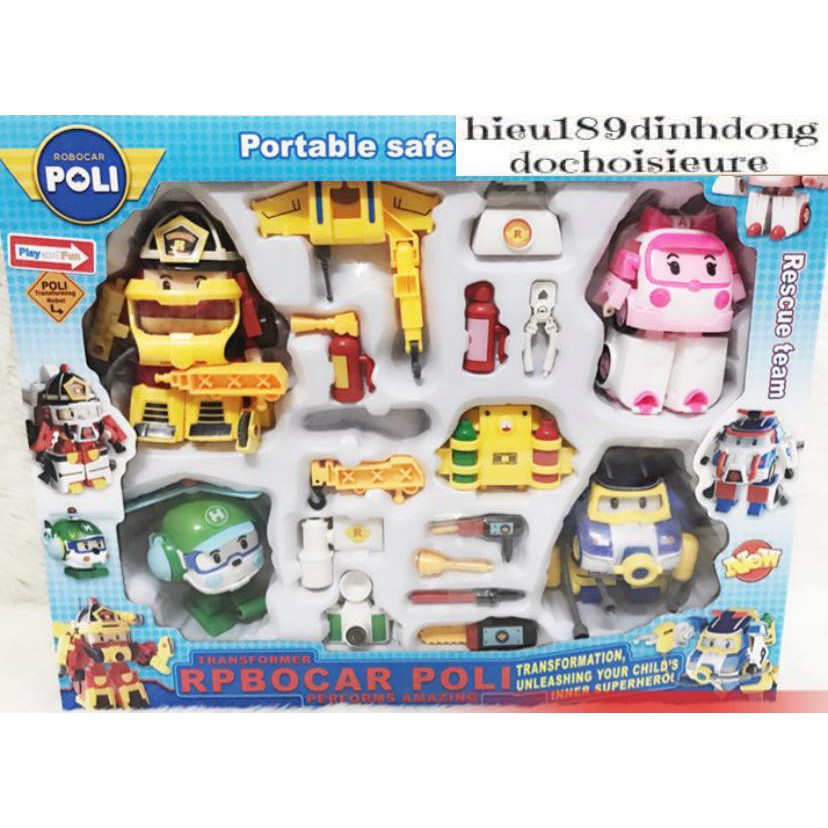 Poli Car - Bộ 4 Xe Biến Hình Robot Poli robo car kèm phụ kiện (ảnh thật)