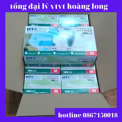 Găng tay y tế HTC Gloves có bột cao su latex màu trắng size S, M hộp 100 cái.