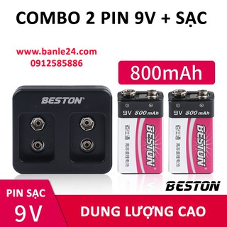 Hình ảnh Combo 2 pin 9V Li-ion 800mAh tặng kèm sạc Beston | Bảo hành 1 tháng