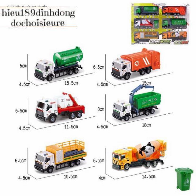 Bộ 6 xe môi trường cỡ lớn hợp kim sắt kết hợp nhựa (ảnh thật)