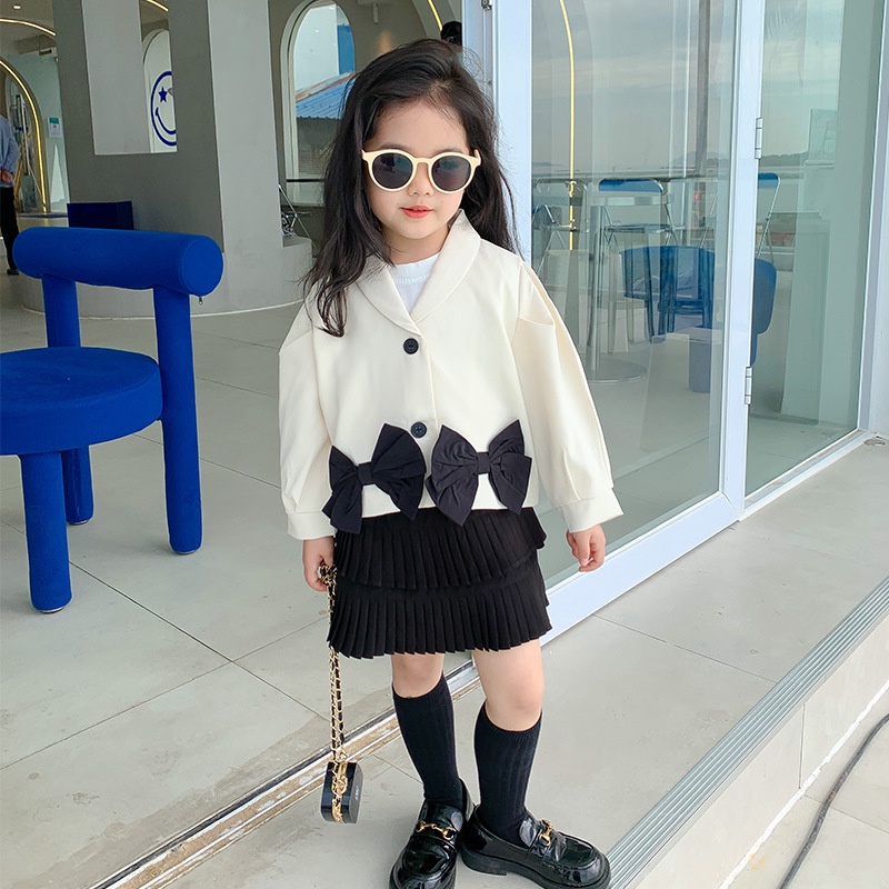 A120- Áo blazer bé gái đính nơ size 90 -140, quần áo trẻ em thu đông cao cấp