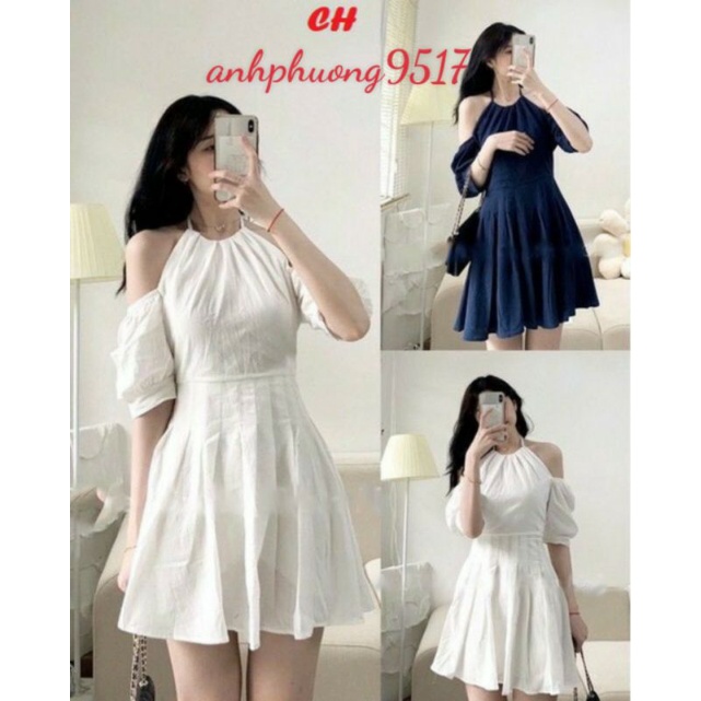 Váy cổ yếm buộc dây ulzzang 🎀Đầm yếm trắng đen dự tiệc dáng xoè Vintage Tiểu Thư Bánh bèo dự tiệc