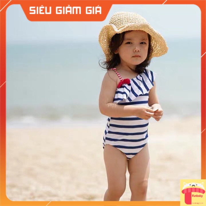 Mua Đồ tắm biển cho bé gái bikini tuổi liền thân kèm mũ vai lệch