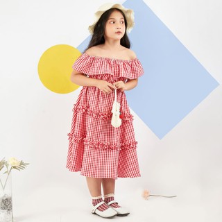 Hình ảnh Váy đỏ cho bé gái đẹp, xinh, cao cấp Econice1-6. Size 5, 6, 7, 8, 10 tuổi mặc mùa hè