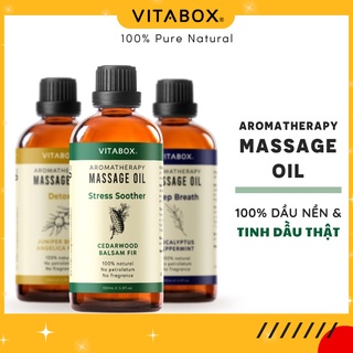 Hình ảnh Dầu massage body VITABOX aromatherapy massage oil mát xa thư giãn, thải độc, ngủ ngon từ dầu nền và tinh dầu thiên nhiên