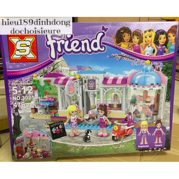 Lắp ráp xếp hình not Lego 41119 Bela 10496 Lepin 01002 01031 Lele 37013, sx 3021 : Tiệm Cafe Bánh Ngọt Hồ Trái Tim