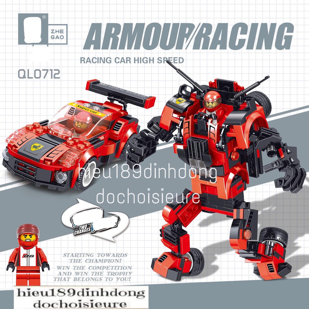 Lắp ráp xếp hình not Lego City, ql0712 : Xe oto biến hình robot 2in1 246 mảnh