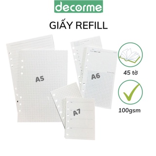 Hình ảnh Ruột sổ còng 6 lỗ giấy Refill A5 A6 A7 làm sổ planner bullet journal, DECORME chính hãng