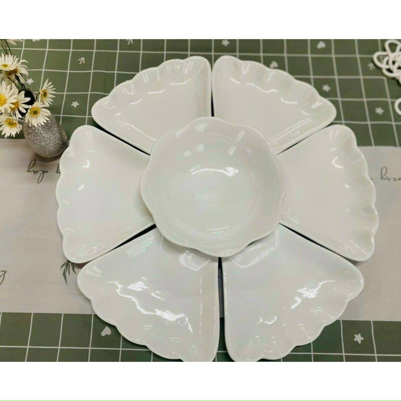 Bộ bát đĩa hoa mặt trời hàng sứ Minh Châu cao cấp