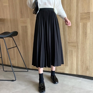 Hình ảnh Chân váy Midi dài Xếp li Lưng cao Dáng chữ A Ulzzang Hàn Quốc Chân váy Midi dài Cạp cao Thời trang