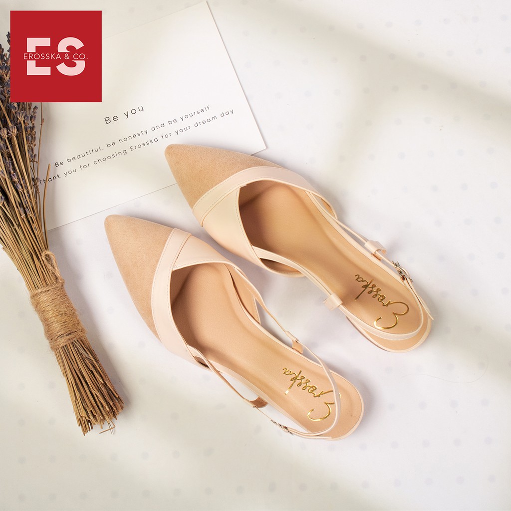 Giày Sandal Nữ Đế Bệt Mũi Nhọn Thời Trang Erosska EL005 ( Màu Nude) #8