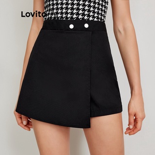 Hình ảnh Lovito Váy trơn không đối xứng thanh lịch với quần short L24ED079 (Đen)