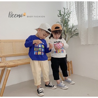Hình ảnh Áo phông dài tay Beemo chất liệu cotton cho bé trai, bé trai in chữ happy 2 màu - 21A044